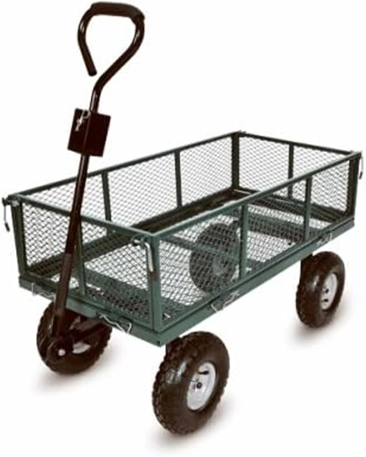 Green Thumb 4 Wheel Powder Coated Steel Garden Cart With Removable Mesh Sidewalls And Handles, Convertible To Trailer Hitch For Easy Towing, Green
