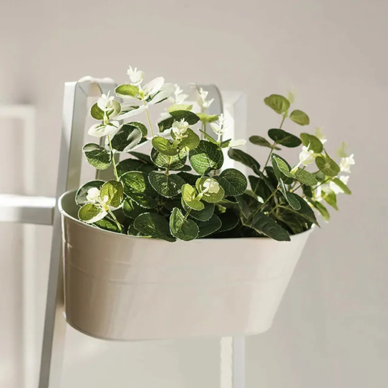 Double Oval Metal Hanging Planter Pot  Removable and Durable Tin Pot for Garden Fence or Balcony  Stylish Plant Flower Pot with Hanging Hooks for Easy Installation and Maintenance