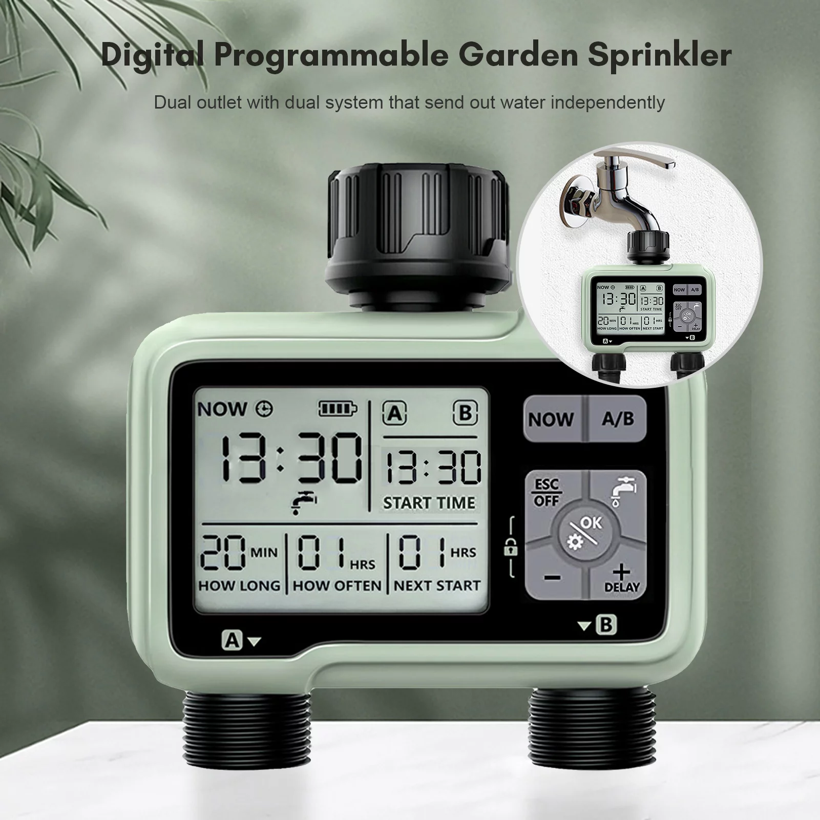 Shinysix Irrigation ,Display With Lcd Ipx5 Waterproof Sprinkler With Waterproof Sprinkler 2-outlet