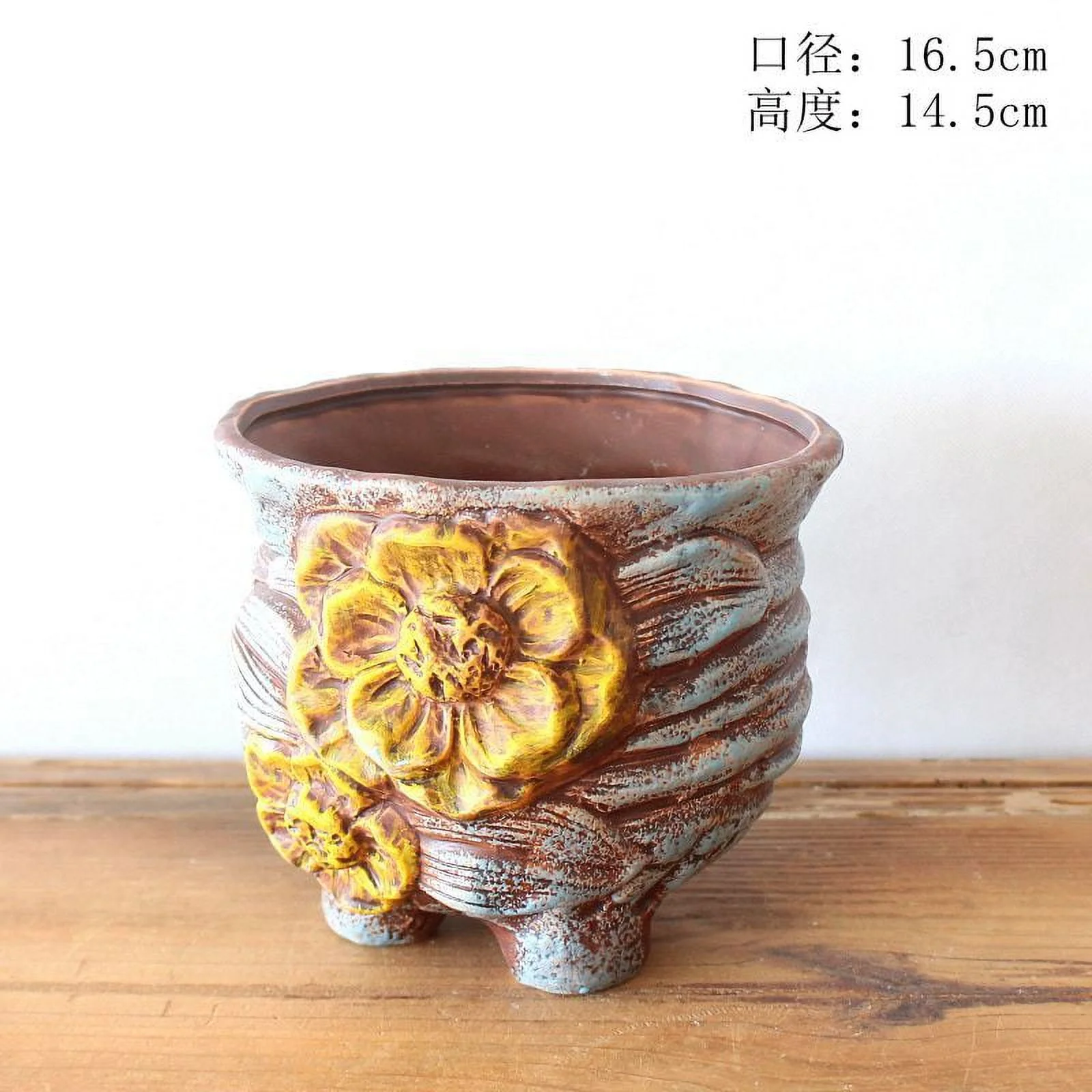 Hand-painted Ceramic Succulent Planter - Vintage Tree Stump Flower Pot for Succulents