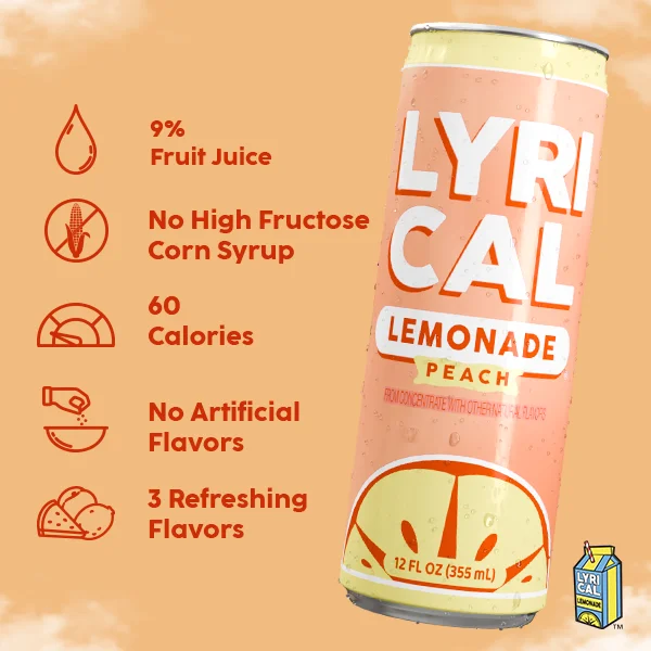 Lyrical Lemonade, Peach Juice Drink, 12 fl oz, 12 Pack Cans