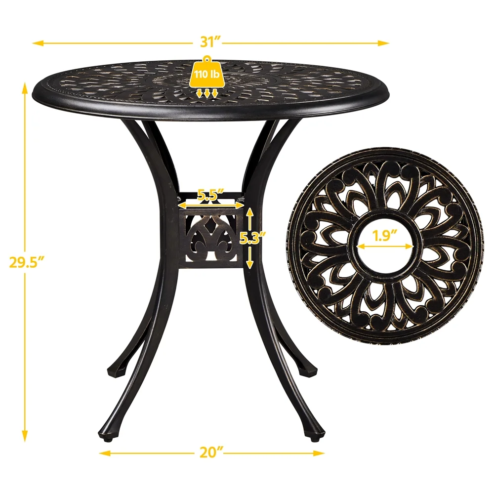 Yaheetech 31in Round Bistro Table with Umbrella Hole, Bronze