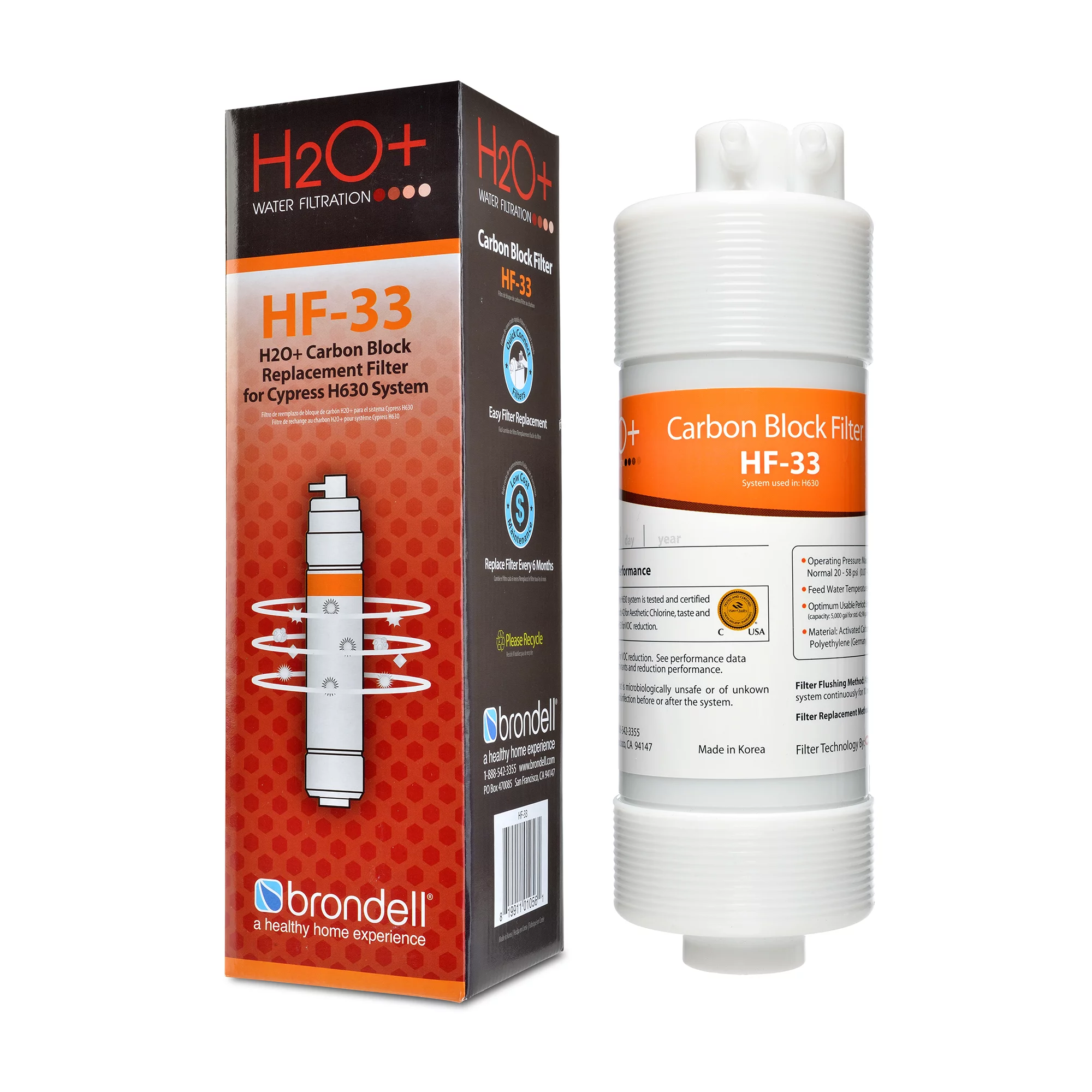 Brondell H2O+ Cypress Carbon Block Water Filter (HF-33)