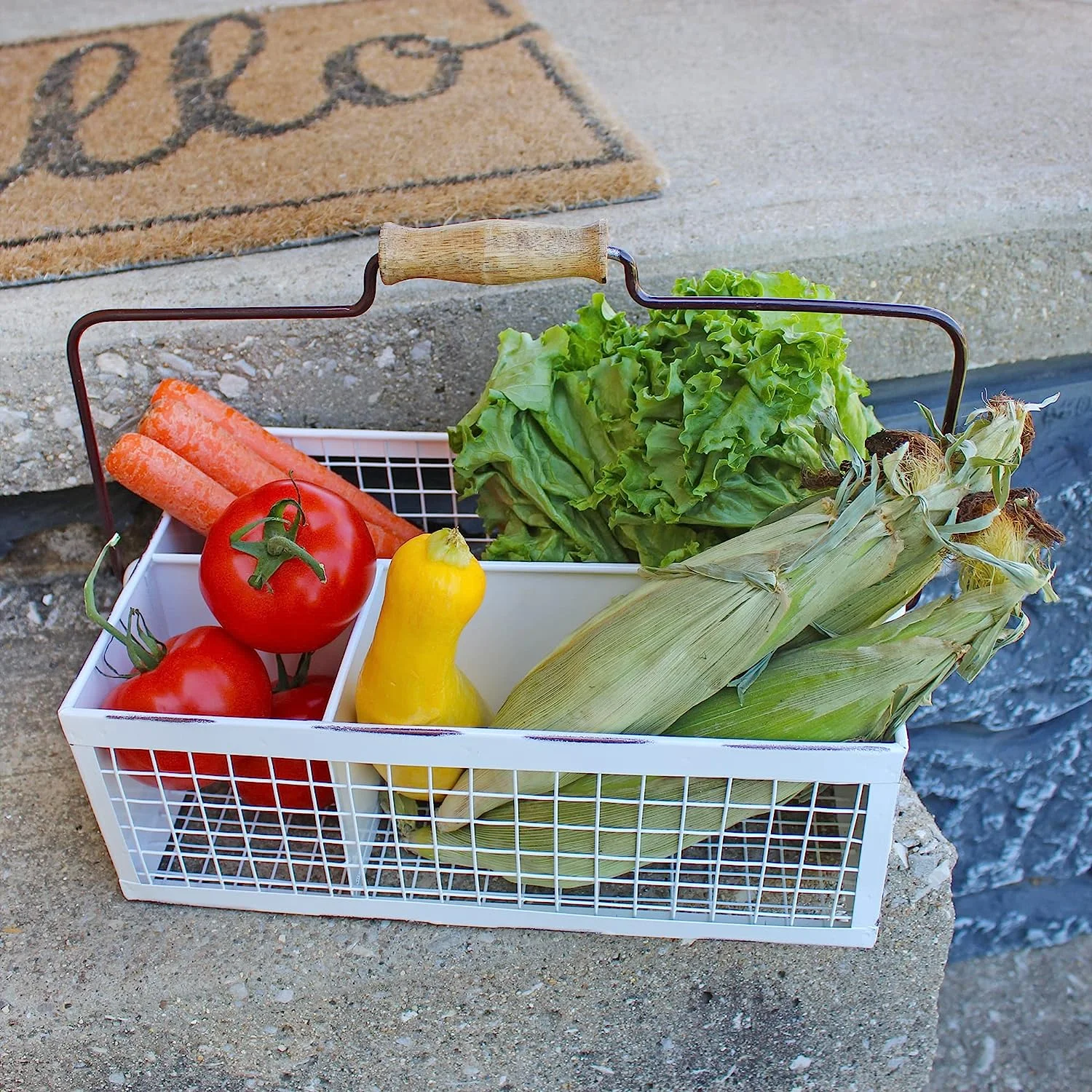 Enamelware Gardening Trug; Vintage Farmhouse 3-Section Garden Hod for Garden and Utility Use