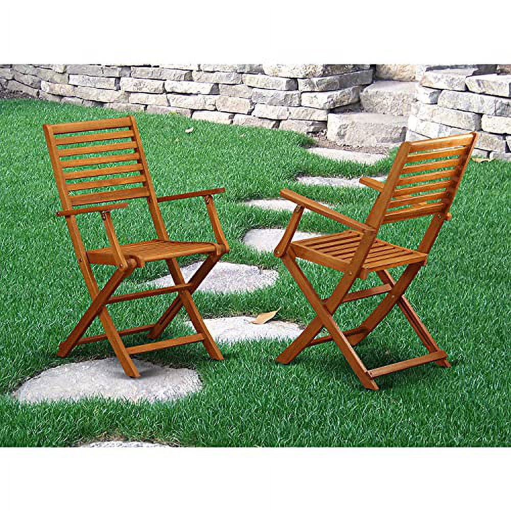 East West Furniture BBSCANA Beasley Folding Patio Dining Chairs with Arm Rest-Acacia Wood, Set of 2, Natural Oil