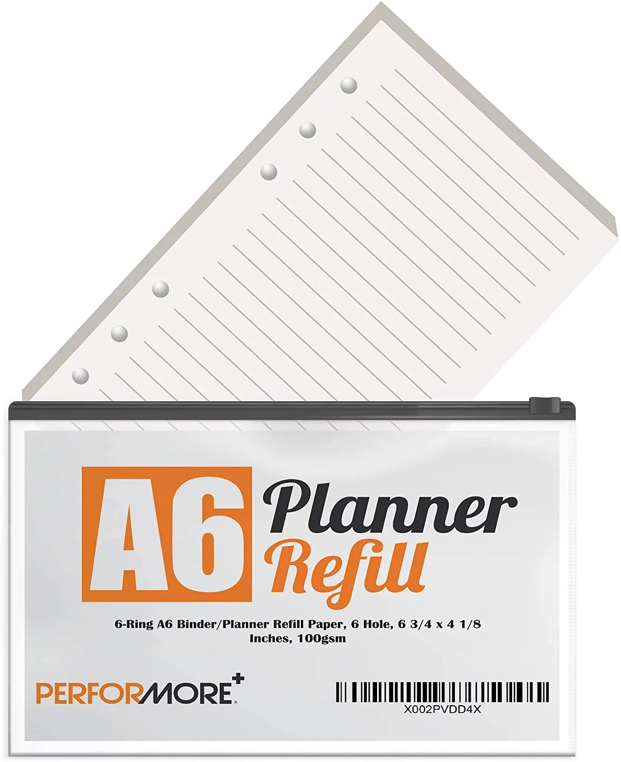 80 Sheets of 6-Ring A6 Refill Paper for Binders Planners, 6 Hole Lined Paper, 6.75