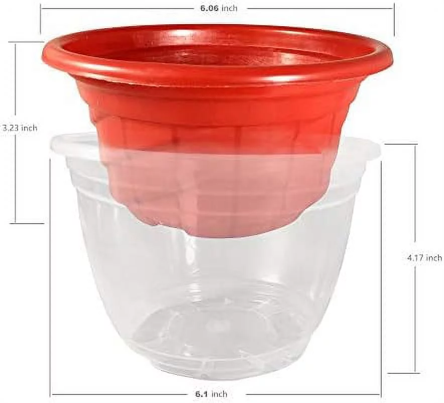4 Sets Red Color Self Watering Planter Modern Flower Pot, Open Diameter 6.1 Inch For All Indoor Golden Devil's Ivy, African Violet, Ocean Spider Plant, Orchid, Flowers, Herbs, Succulents