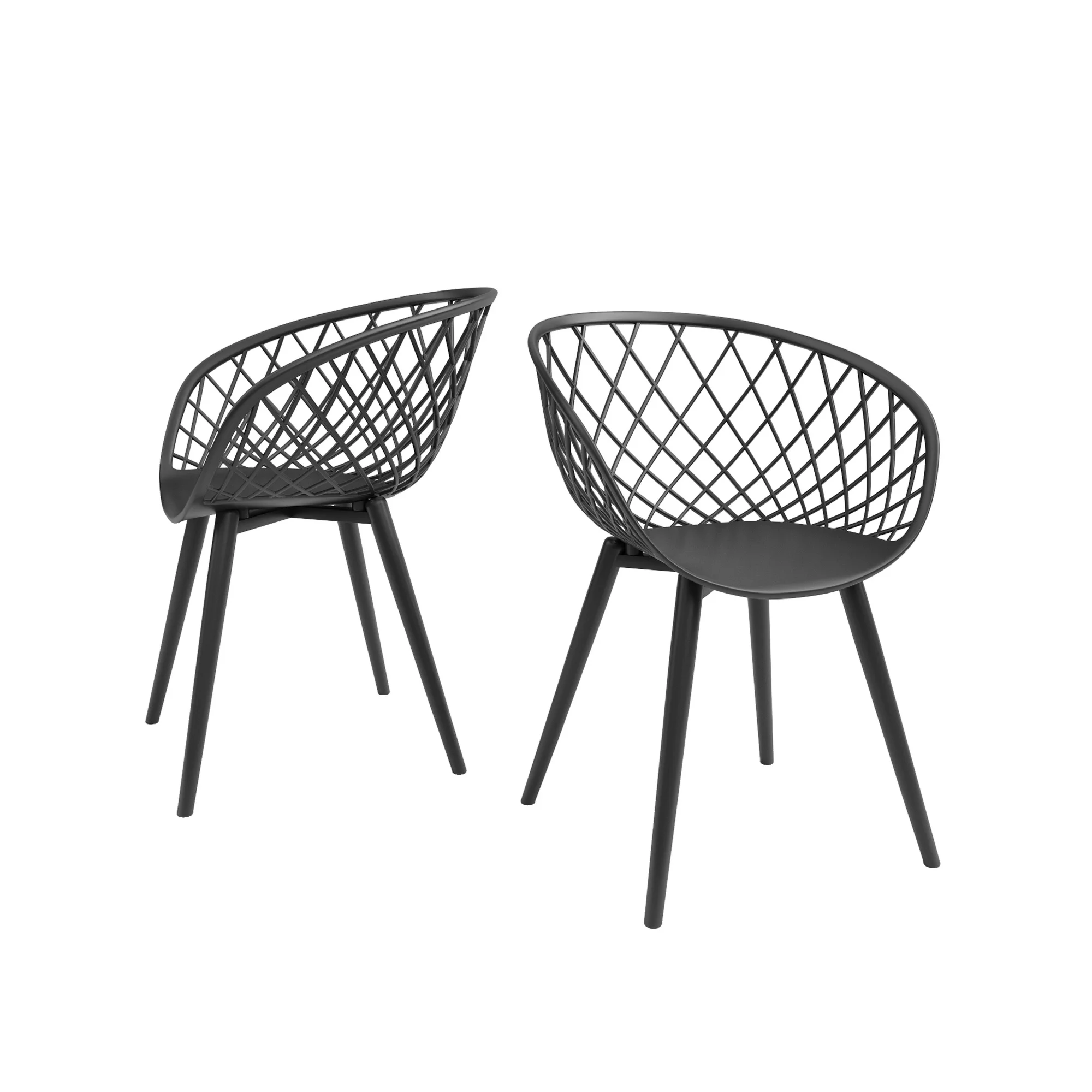 Kurv Series Mid-Century Modern Design Bistro Table + Kurv Chair Set of 2 - Black