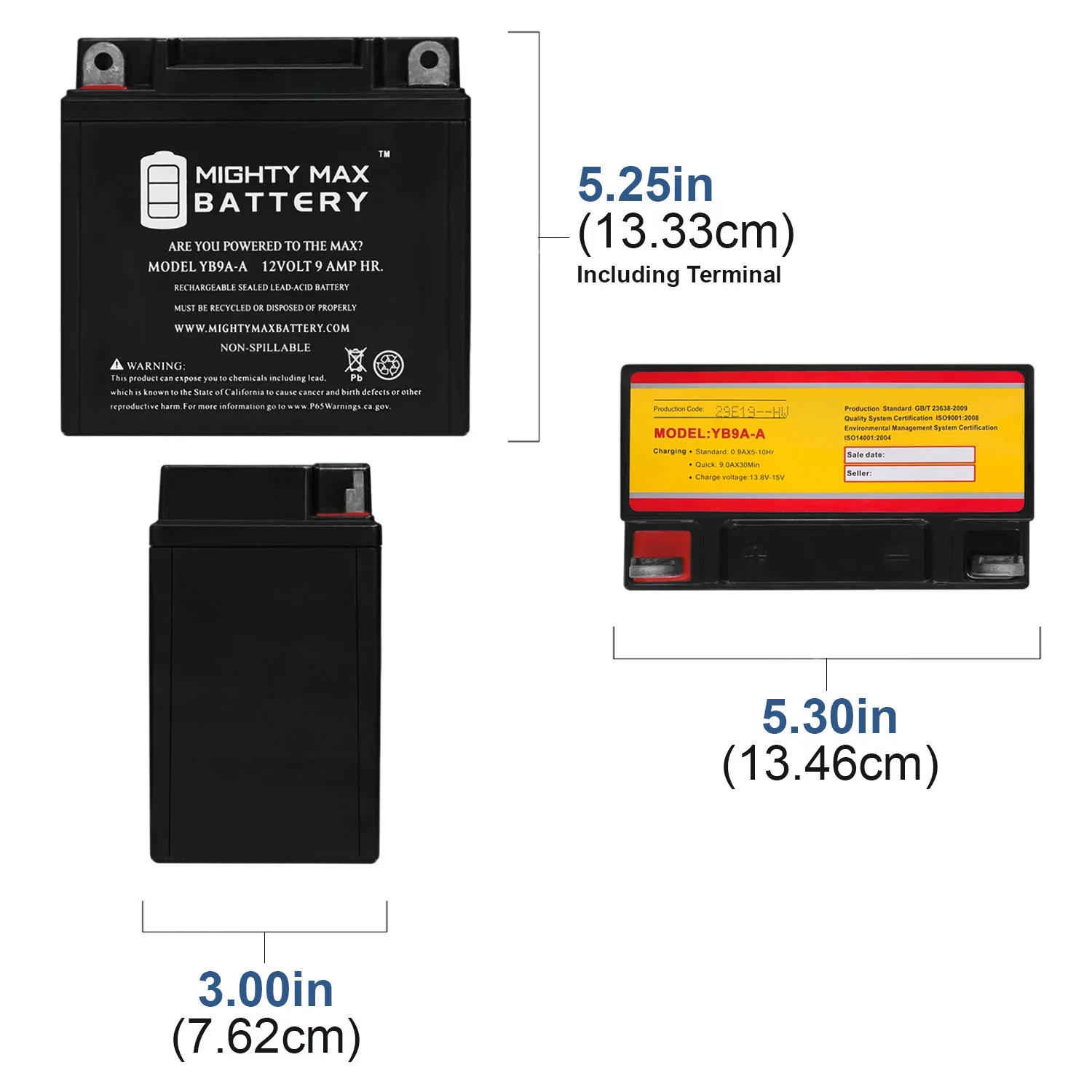 YB9A-A 12V 9AH 130 CCA Replacement Battery for Kimpex ATV Snowmobile