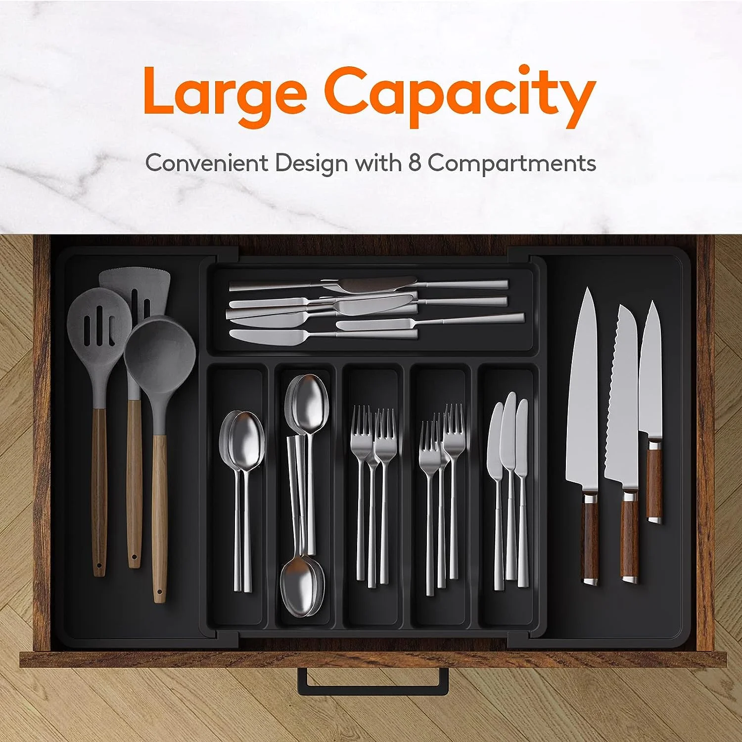1pc Expandable Silverware Drawer Organizer - Adjustable Cutlery Divider Storage Rack for Forks, Spoons, and Chopsticks - Kitchen Utensil Tray for Home Organization