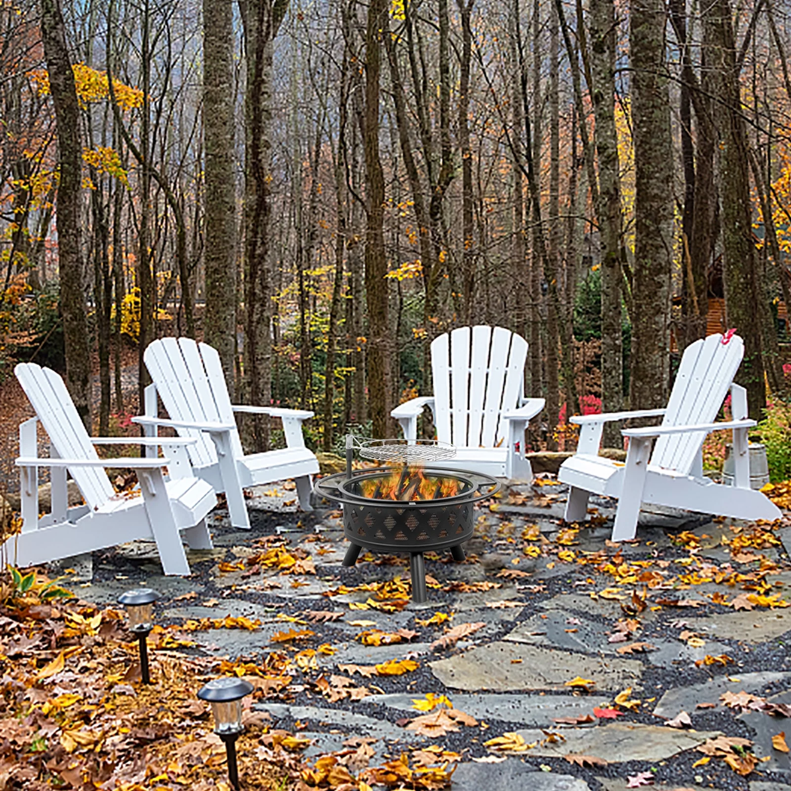30in Black Outdoor Metal Fire Pit with Cooking Grates - Perfect for Camping, Backyard BBQs, and Outdoor Gatherings