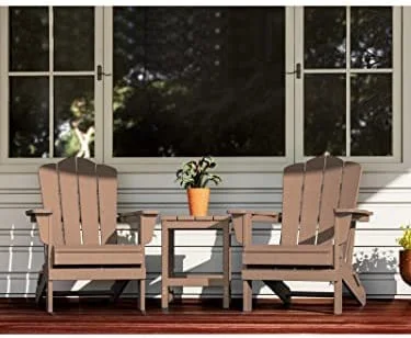 KINGYES Folding Adirondack Chair, HDPE All-Weather Folding Adirondack Chair, Brown