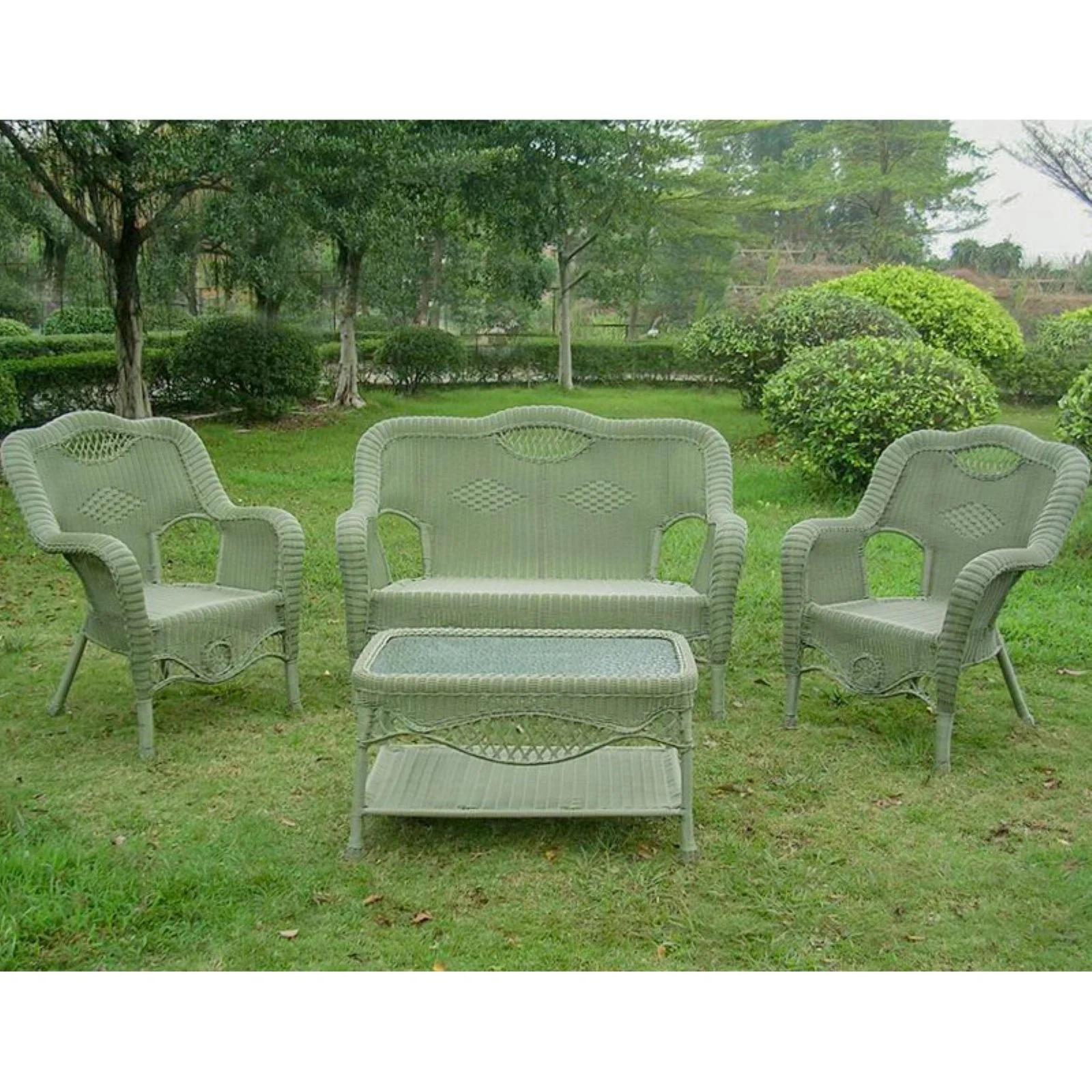 International Caravan San Tropez All-Weather Wicker Settee Set - Set of 4
