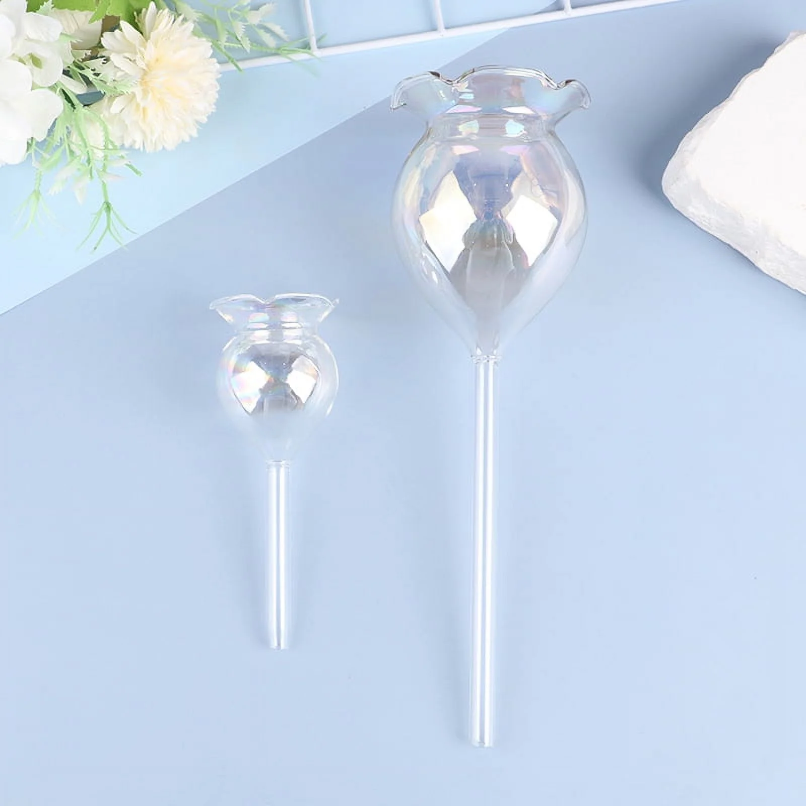 1PC Automatic Flower Watering Device Plant Waterer Self Watering Globes Flower Shape Hand Blown ClearPlastic Aqua Bulbs