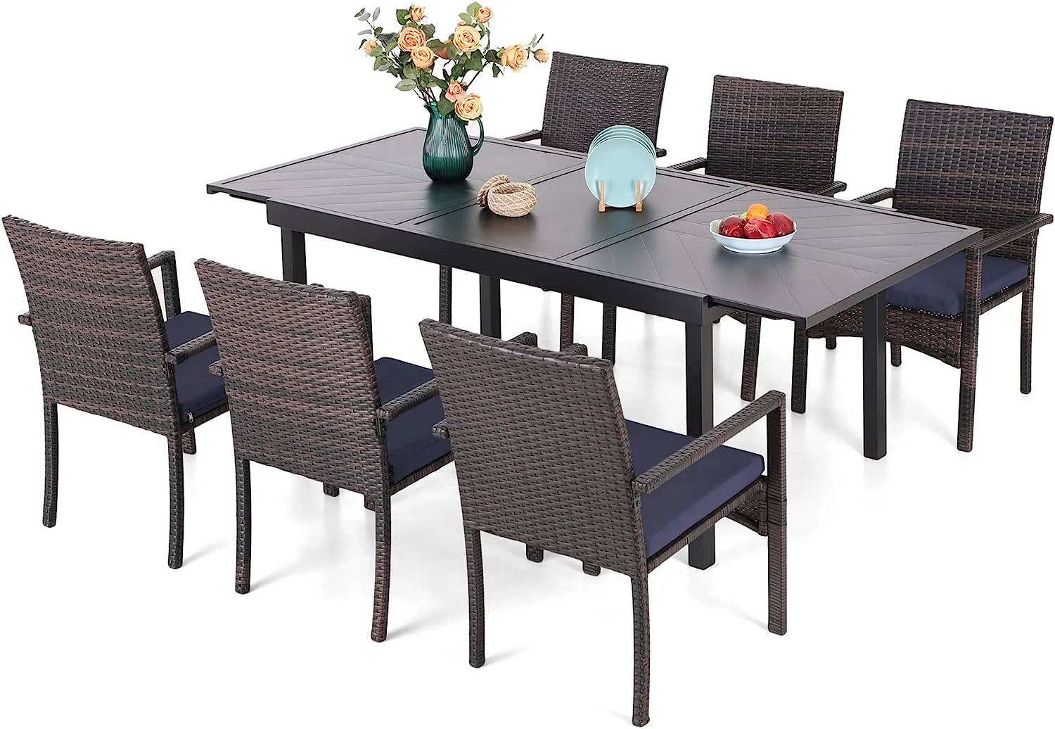 Kullavik 13 Pieces Outdoor Patio Furniture with 43" 55000BTU Gas Propane Fire Pit Table PE Wicker Rattan Sectional Sofa Patio Conversation Sets Grey