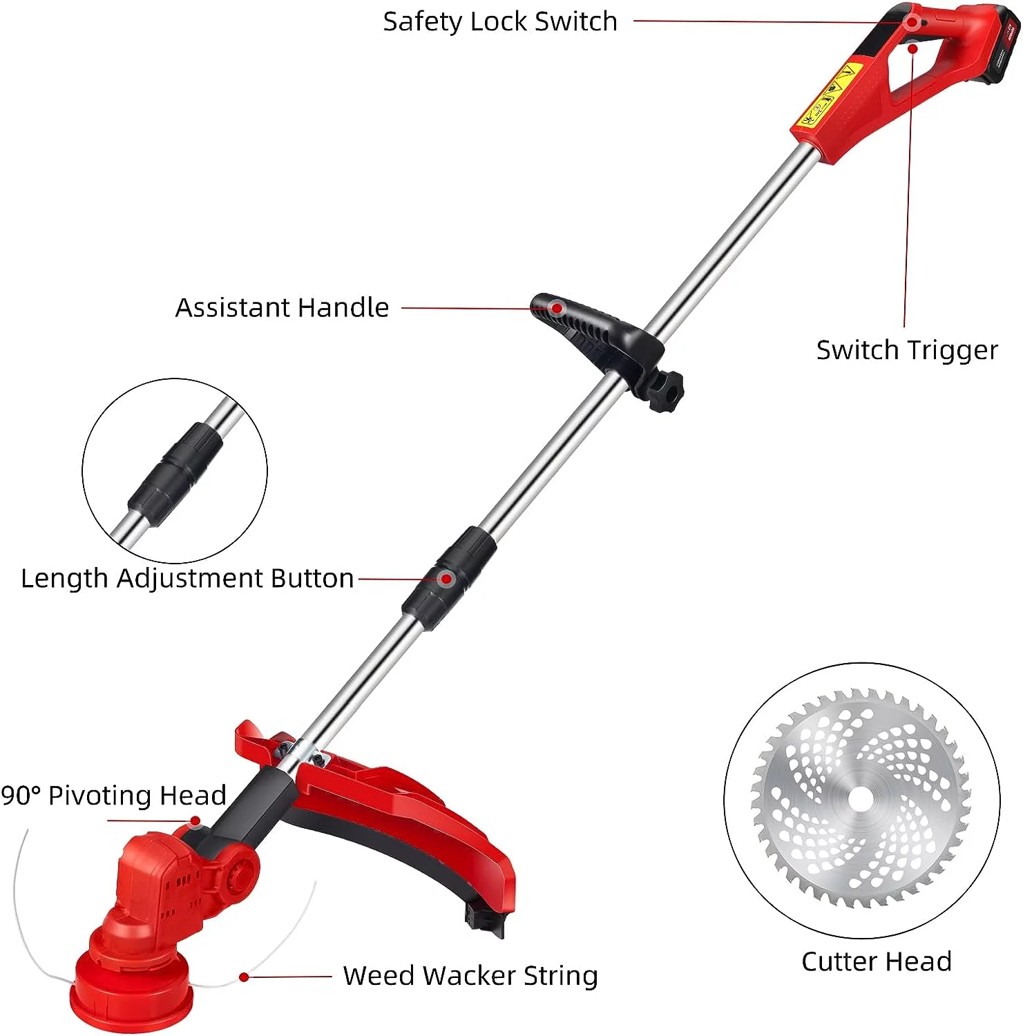 Cordless Weed Wacker, 24V String Trimmer with Auto Line Feed, 2 X 4.0Ah Weed Wacker Battery Operated, Electric Weed Eater with 4 Pcs Grass Cutter Spool Line