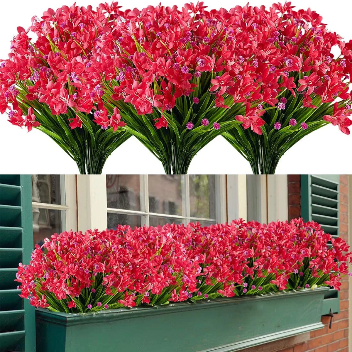 8 Bundles Artificial Daffodils Fake Flowers No Fade Outdoor UV Resistant for Decorationr (Red)