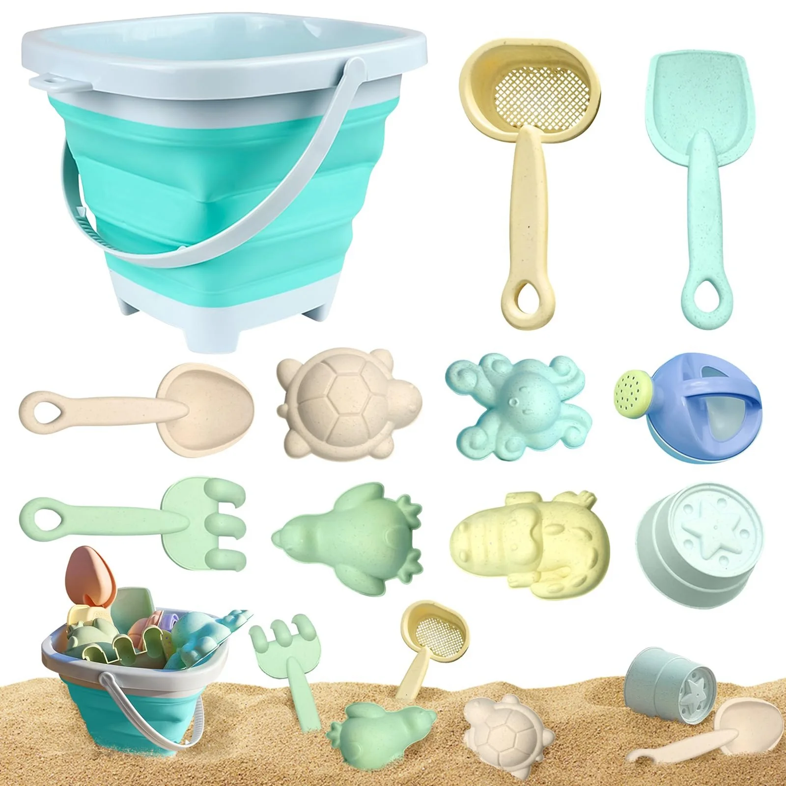 WalGRHFR Girls Toys Beach Toy Set New Water Play Beach Folding Bucket Sand Digging Shovel Children'S Beach Sand Playing tool Set