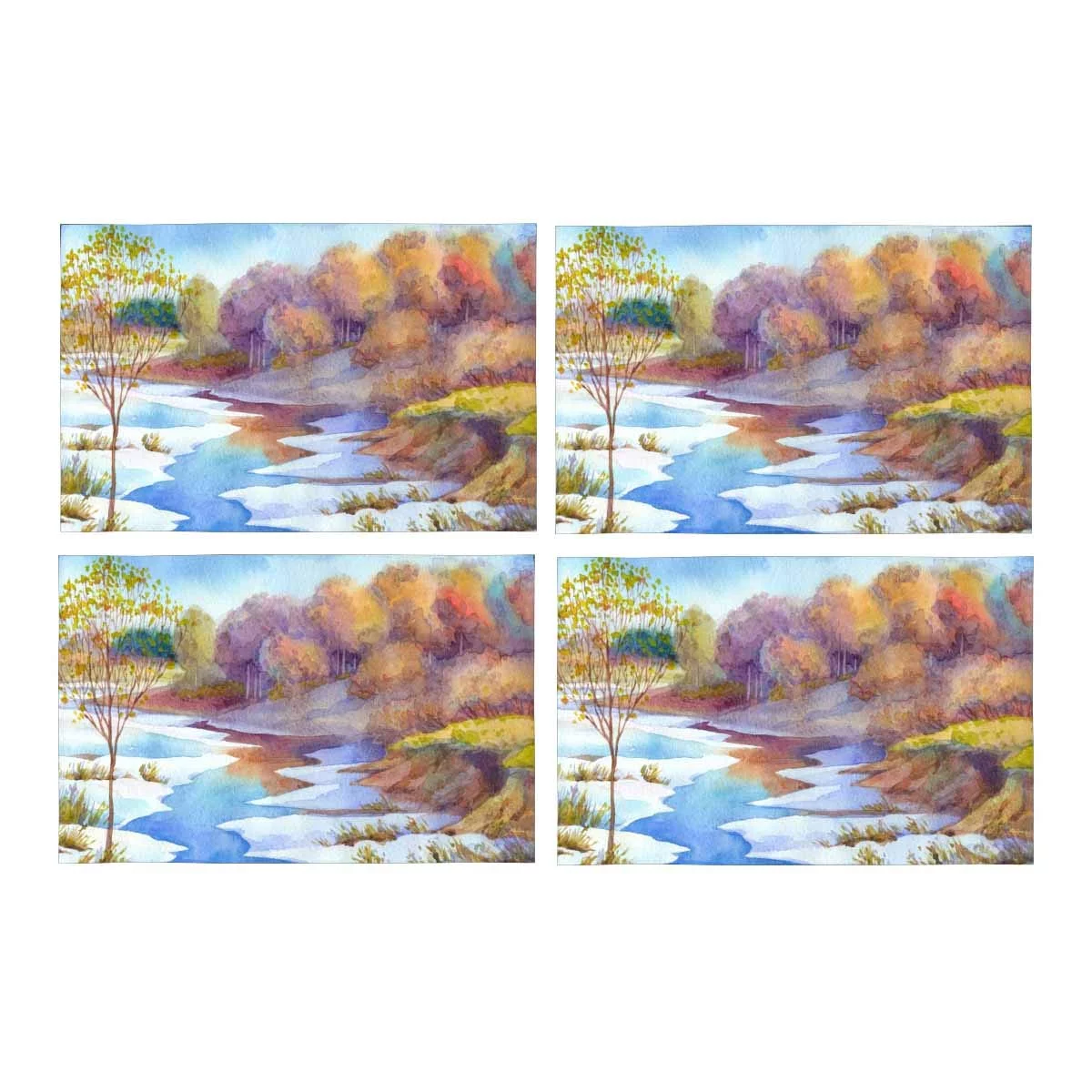 MKHERT Sapling Tree Forest Near Frozen Rivulet in Bright Wintertime Day Placemats Table Mats for Dining Room Kitchen Table Decoration 12x18 inch,Set of 4