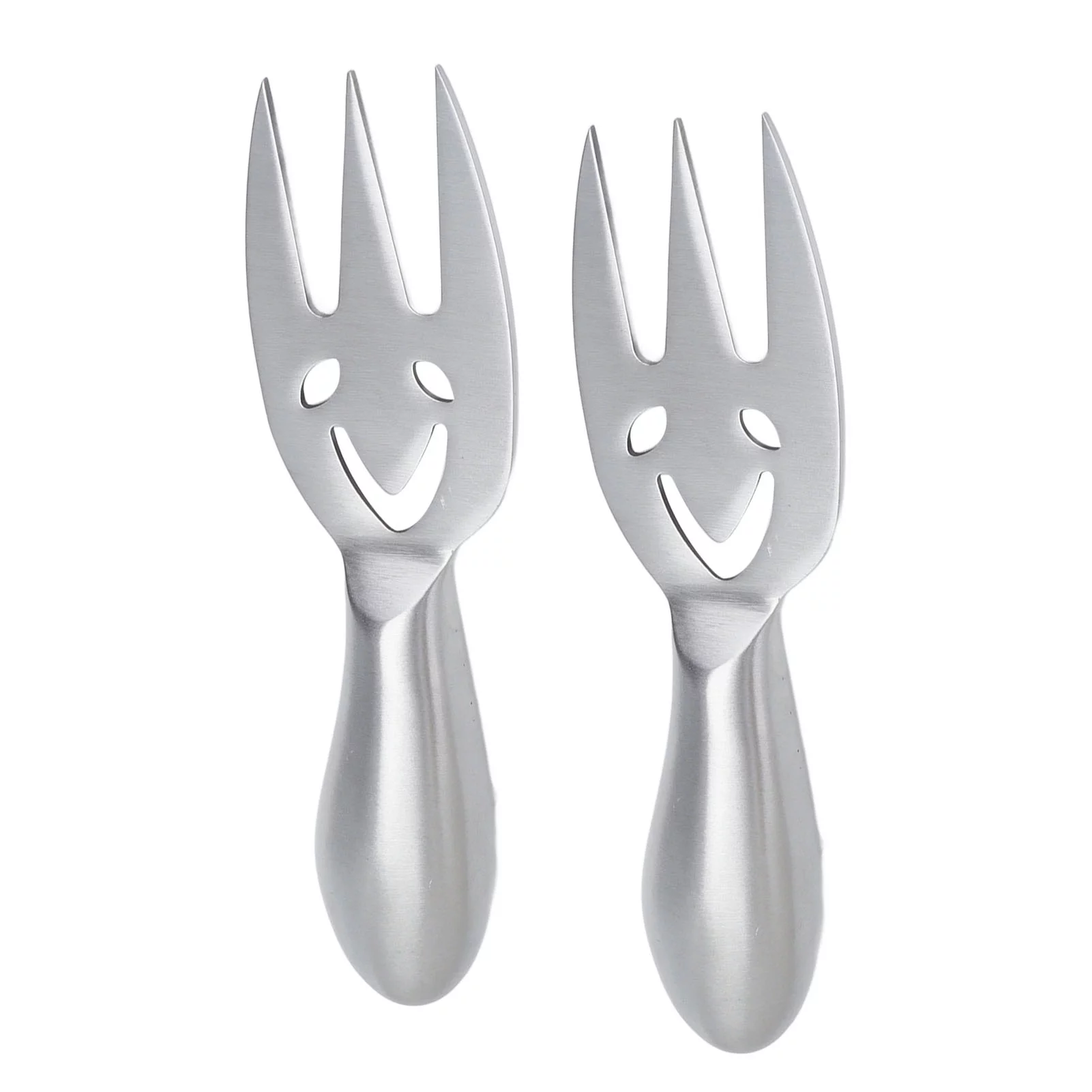 2 Pcs Cheese Forks Stainless Steel Smiling Face Cutlery Forks Kitchen Accessories for Adult Diet Tableware