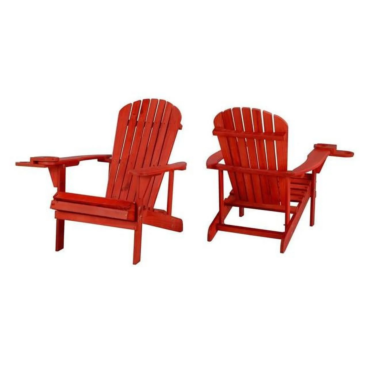 Earth Collection Adirondack Chair with Phone & Cup Holder, Red - Set of 2