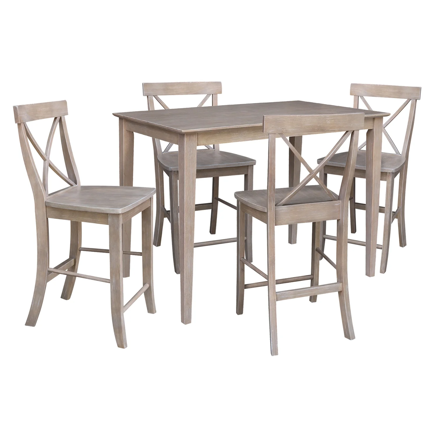 30X48 Counter Height Dining Table With 4 Counter Height Stools-Washed Gray Taupe