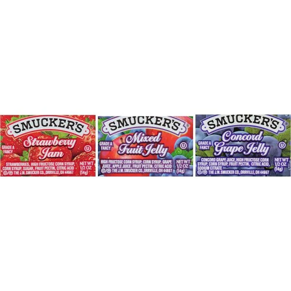 Smucker's Jam Assortment Single Serving Packs, 0.5 oz, 200/Carton