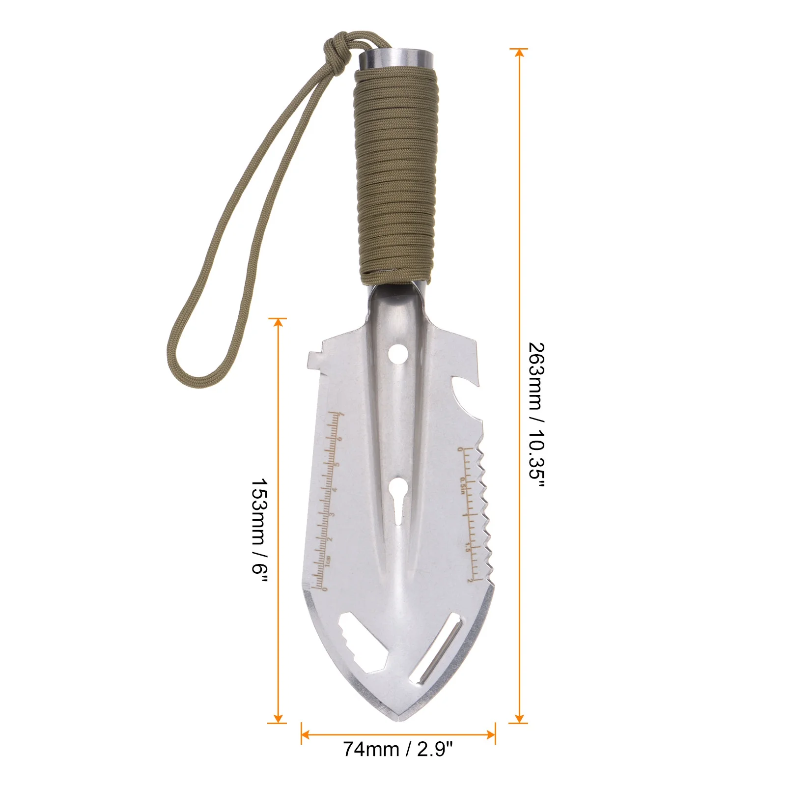 Uxcell Multifunctional Camping Shovel 9 in 1 Multi-Purpose Backpacking Shovels with Carrying Bag, Silver Khaki
