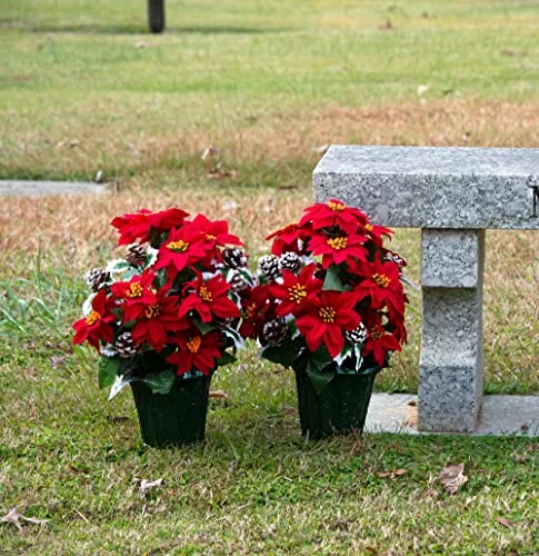 Artificial  Poinsettia & Pinecones Flower Bouquet – 5 Lbs Weighted – 18