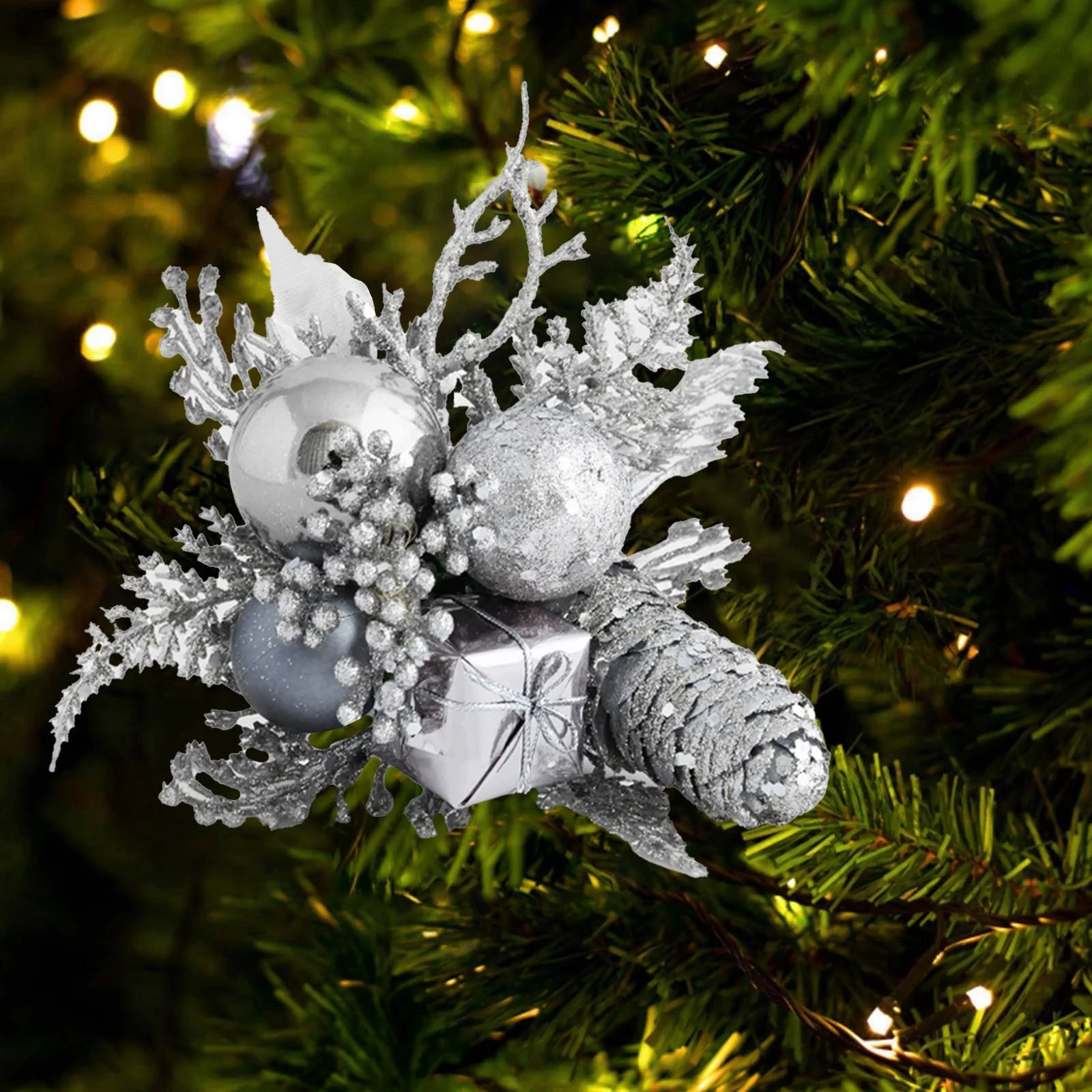 NLLSHGJ Christmas Cuttings Gold Silver and Red Christmas Ball Cuttings Spruce Cuttings Christmas Decoration Flower Cuttings