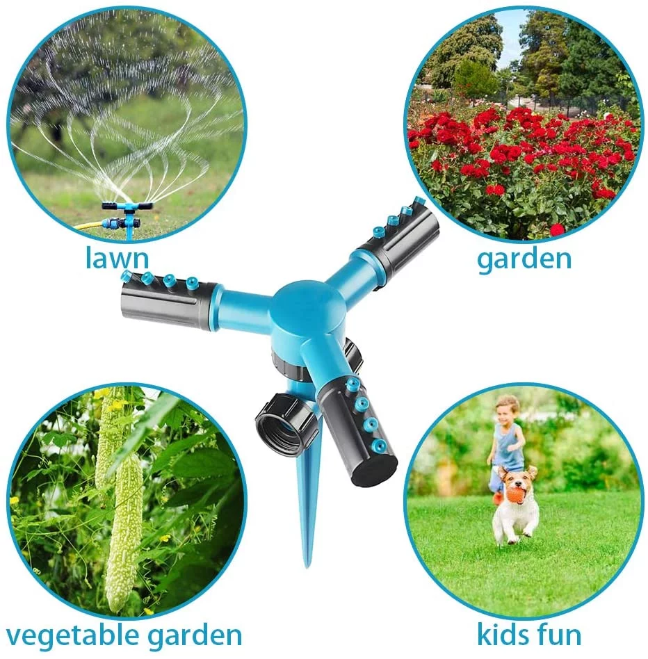 Garden Sprinkler ,360°Automatic Rotating Adjustable Lawn Sprinklers , Easy Hose Connection Spike Base Gardening Watering System