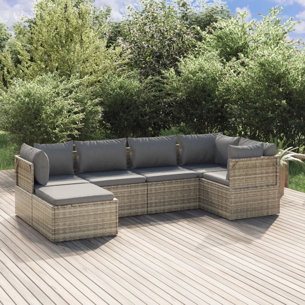 Tomshoo 6 Piece Patio Set with Cushions Gray Poly Rattan