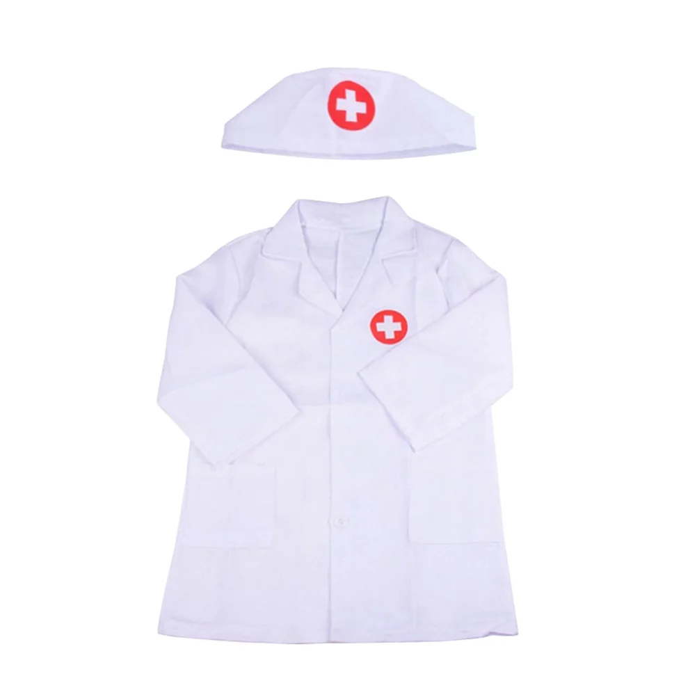 Kids Doctor Cosplay Costume Outfit Long Sleeves Coat with Doctor Role Play Set (White)