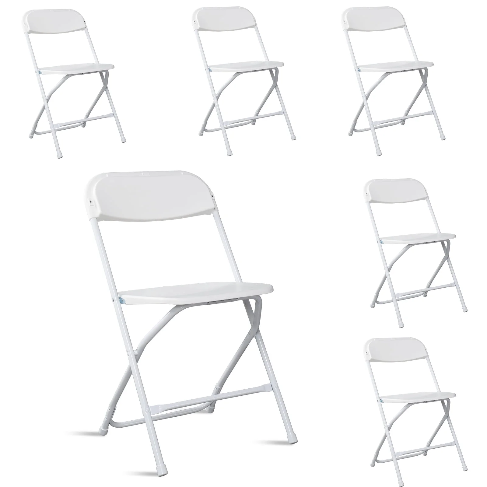 SamyoHome 6 Pack Folding Camping Chairs White Plastic Stackable Wedding Party Event Chair