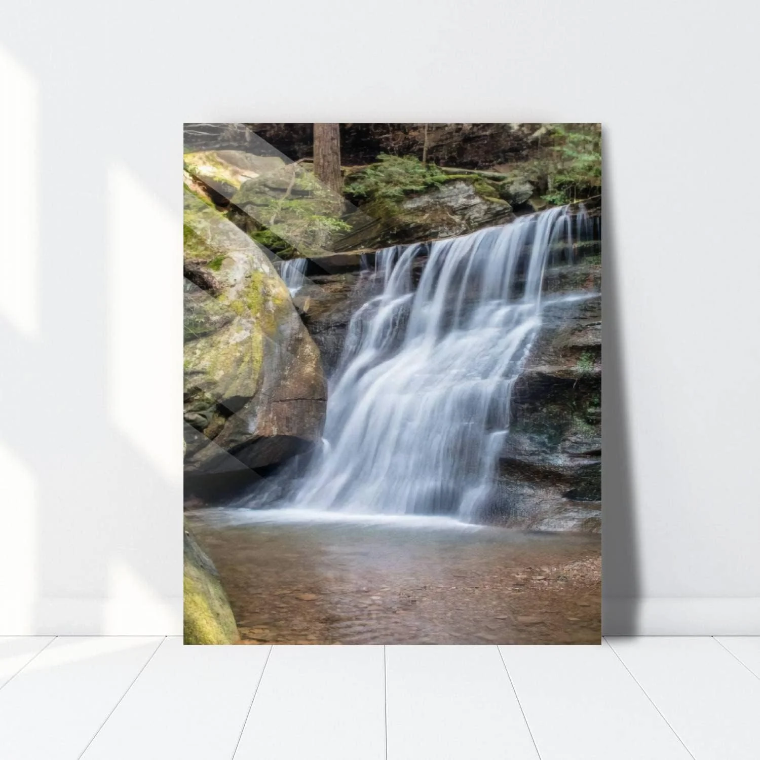 HelloGlass Tempered Glass Wall Art Decor Hocking hills Water fall Prints On Glass Paingting Picture Modern Artworks For Living Room Bedroom Office 12x8inch
