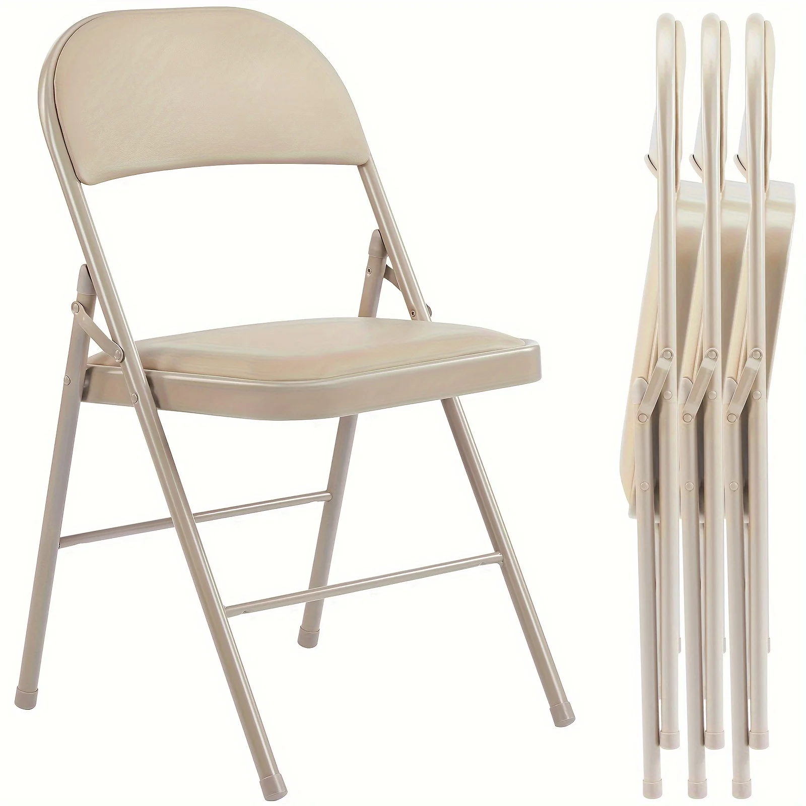4 Pack Folding Chair, Leather Padded Chairs, Sturdy Metal, Easy to Use and Store, Outdoor and Indoor, for Home, Office, Party