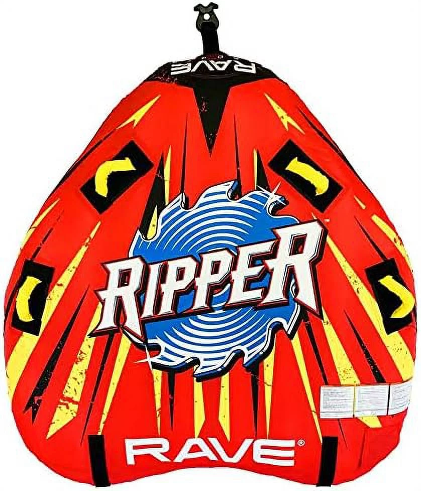 ripper 2 nylon inflatable towable float with foam handles, neoprene knuckle guards and quick connect tow points, red