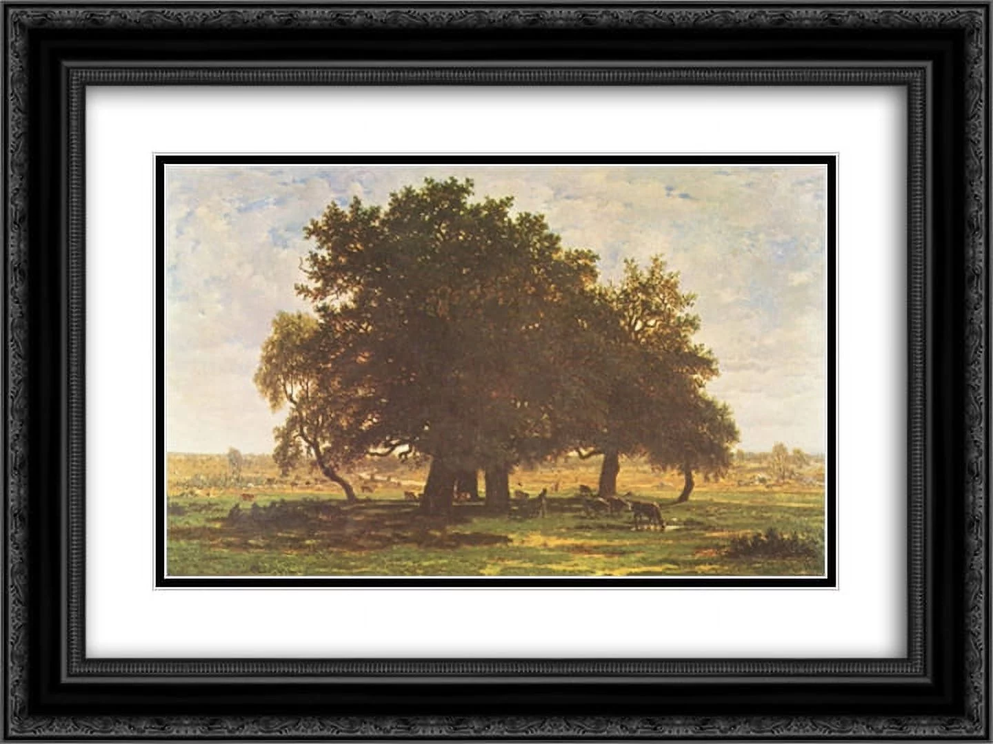 Theodore Rousseau 2x Matted 24x18 Black Ornate Framed Art Print 'Holm Oaks, Apremont'