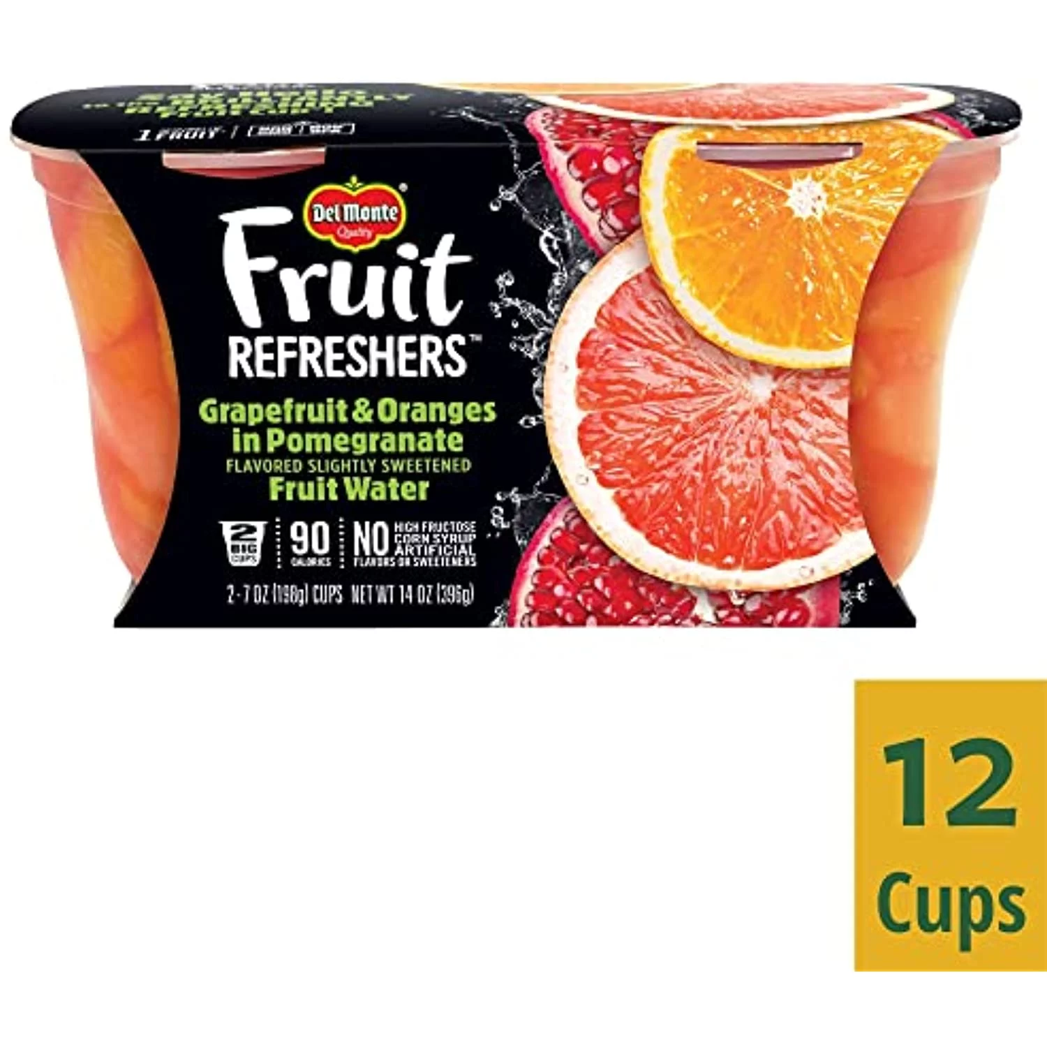 Del Monte Fruit Refreshers Grapefruit And Oranges Fruit Cup Snacks In Pomegranate-Flavored Sweetened Water, 12 Pack, 7 Oz