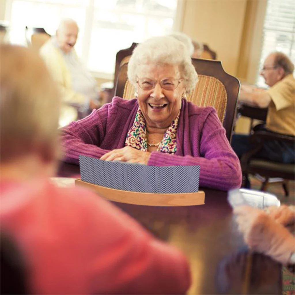 LLQkigsxse Yard Candy Canes Lights Curved Wooden Playing Card Holder 14 Inch Wooden Playing Card Holders, Set of 2 Gift Set