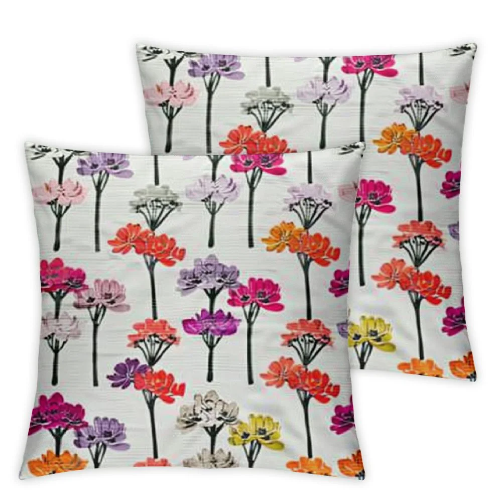 Geraniums Throw Pillow Cushion Cover, Colorful Cartoonish Flowers in Bloom and Leaves with Pots on Plain Backdrop, Decorative Rectangle Accent Pillow Case,White Multicolor