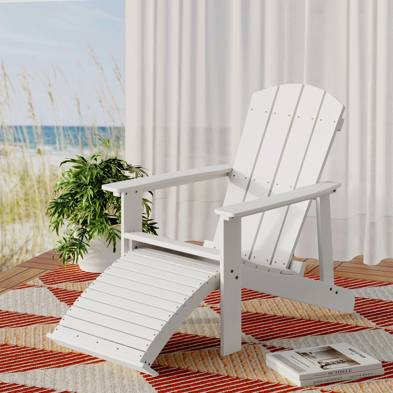 Add a touch of elegance with the Stylish and Comfortable Hunter Adirondack Chair featuring a Convenient Hideaway Ottoman for maximum relaxation in your outdoor sanctuary or next to the fi