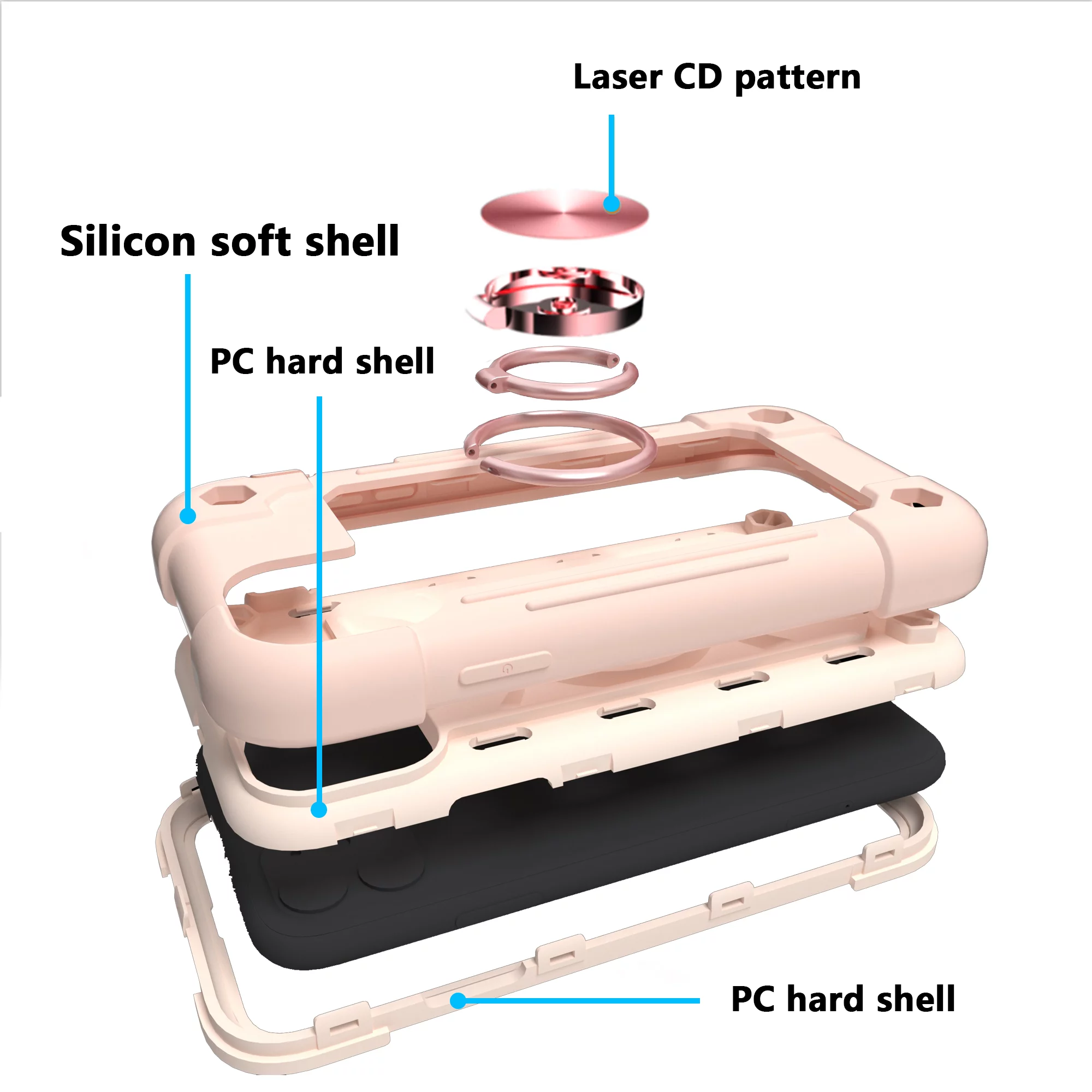 Allytech for iPhone 12 Pro Max 2020 Case with Tempered Glass Screen Protector[1 Pack], PC + TPU Hybrid Anti-Scratch 360° Rotation Ring Holder Kickstand [Work with Magnetic Car Mount], Rosegold