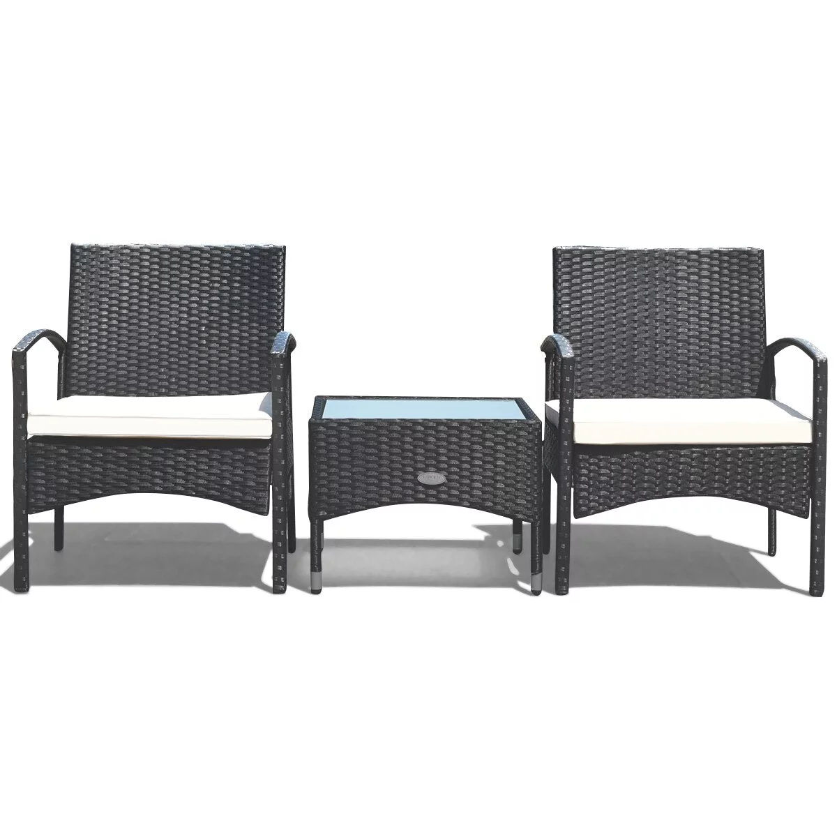 3 PCS Furniture Set Table & 2 Chair Patio Wicker Rattan W/Cushion