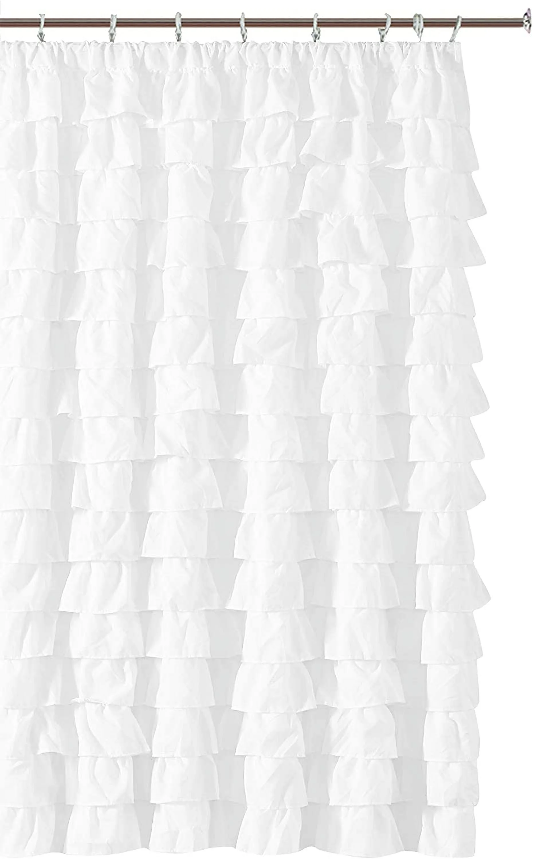 Waterfall Ruffled Fabric Shower Curtain (White)