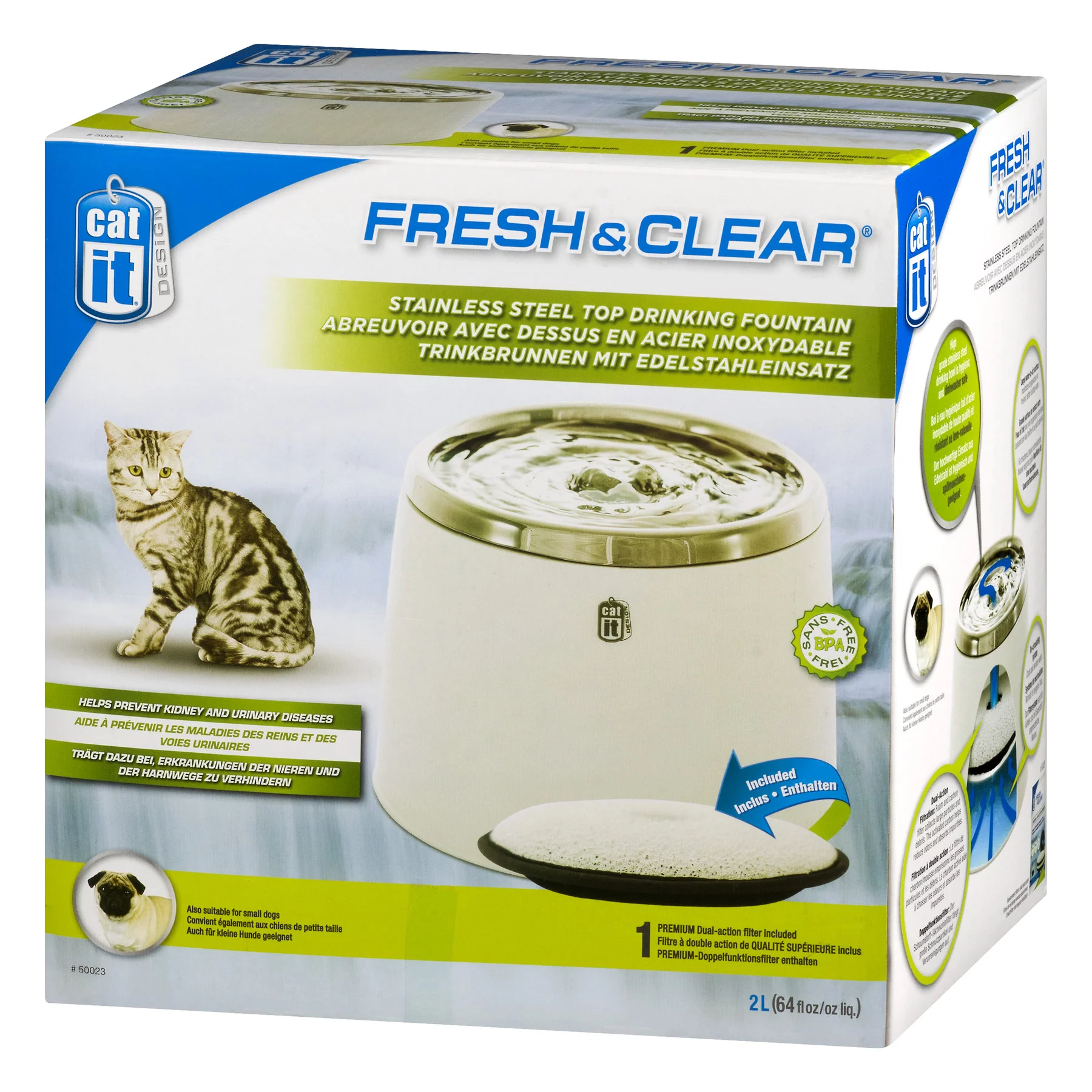 Catit Fresh & Clear Stainless Steel Top Drinking Fountain, 64 fl. oz.