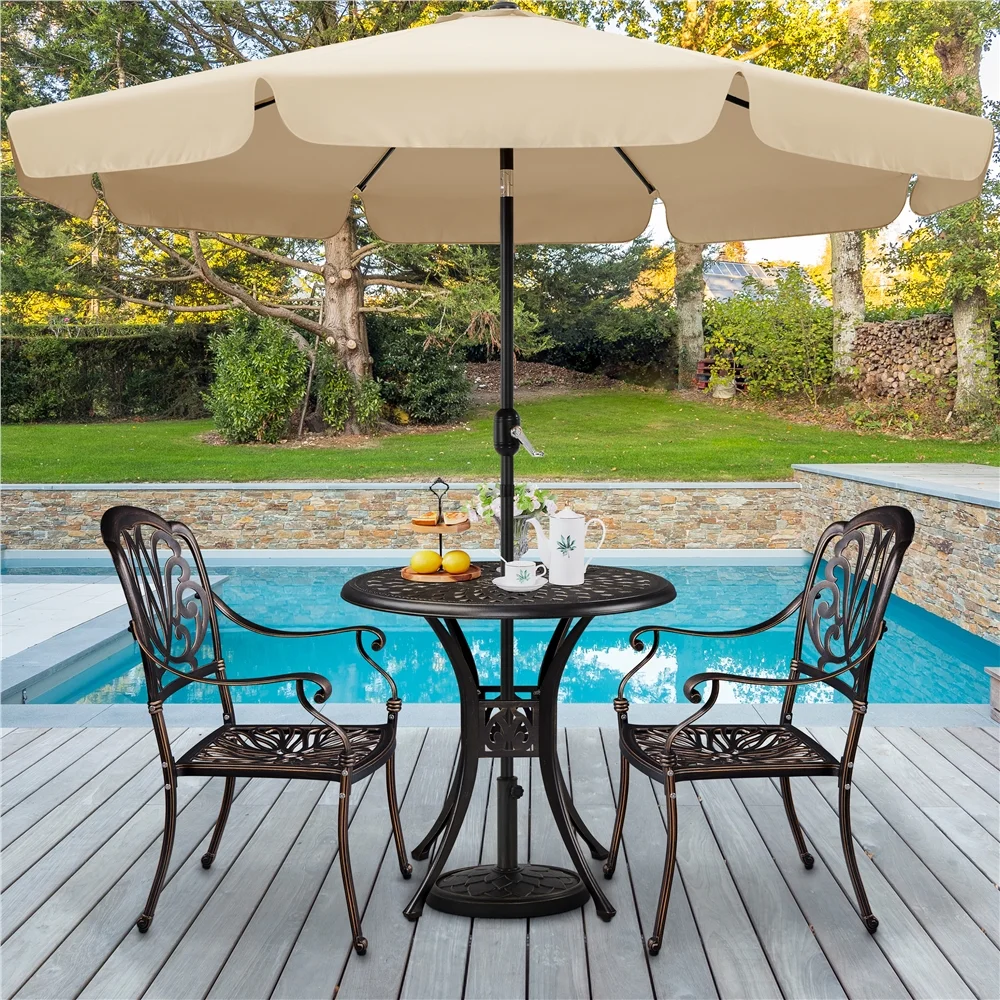 Topeakmart Outdoor Round Bistro Table with Umbrella Hole, Bronze