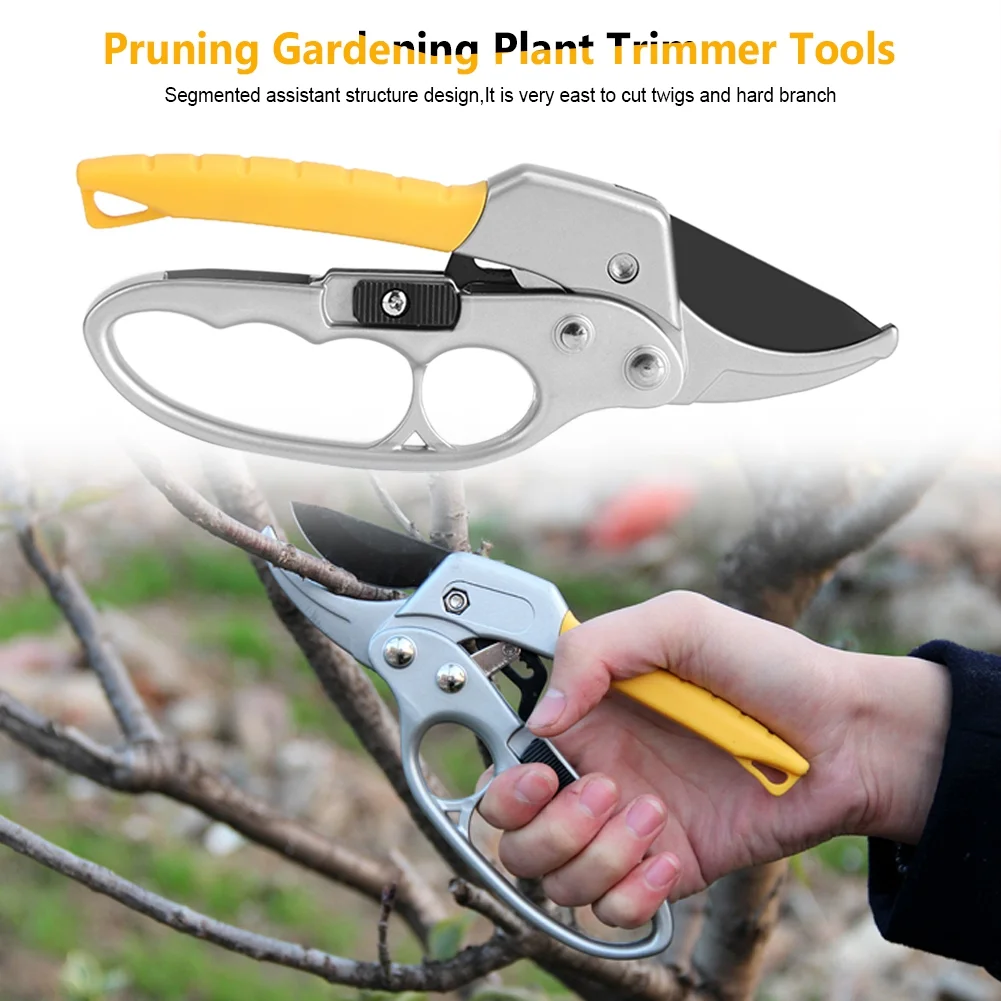 Garden Bypass Pruning Shears - Secateurs Ratchet Hand Pruner Trimmer Tools Ratchet Secateurs with Ergonomic Designed Easily Handle for Garden Trees Plants Hedges and Flowers