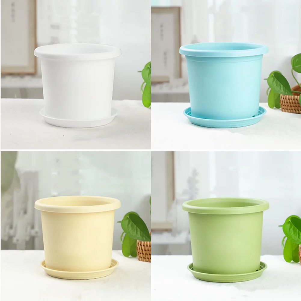 12cm High Gardening Pot Plant Cultivation Big Flowerpot  Garden Decoration W/ Disc Drain Hole Resin Flower Pot Tray 2 In1