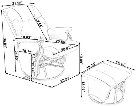 YZboomLife Recliner Chair with Ottoman Living Room Chairs Faux Leather Glider Chair  Degree Rotation Leisure and Relaxation  (Red-Brown)